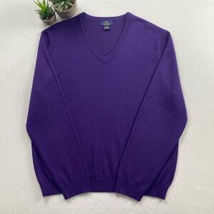 Brooks Brothers 346 Merino Wool Blend V Neck Long Sleeve Pullover Jumper Sweater